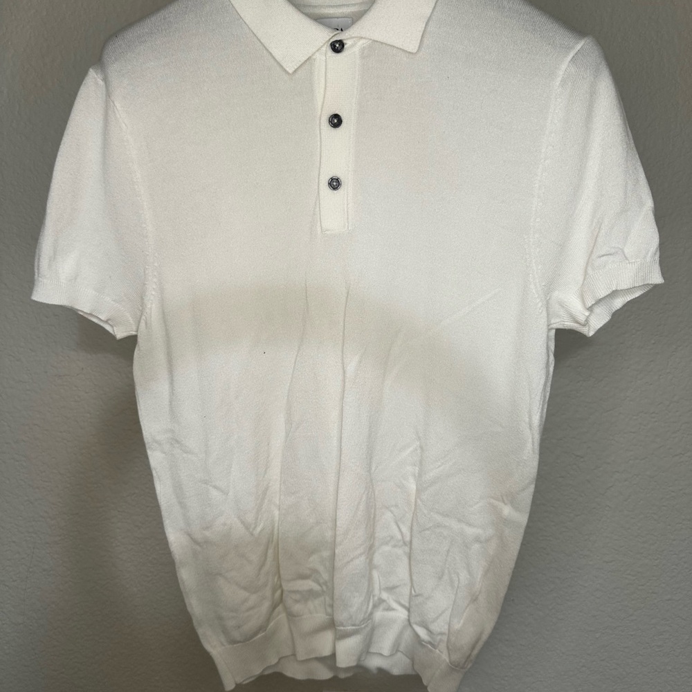Zara White Polo Shirt Short Sleeve Knit